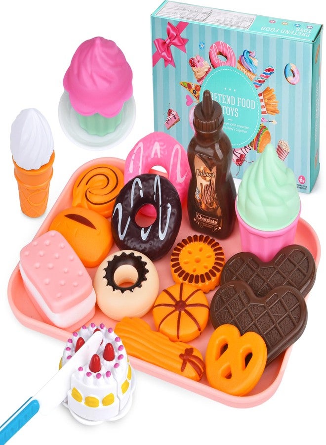 Fegalop Play Food Set for Kids, 21PCS Pretend Dessert Food Toys Sets with Cutting Toys Ice Cream and Cake,Plastic Cupcake, Baking Cookies,Pretend Play Dessert Food for Toddler Girls Princess Birthday Gift - Image 1